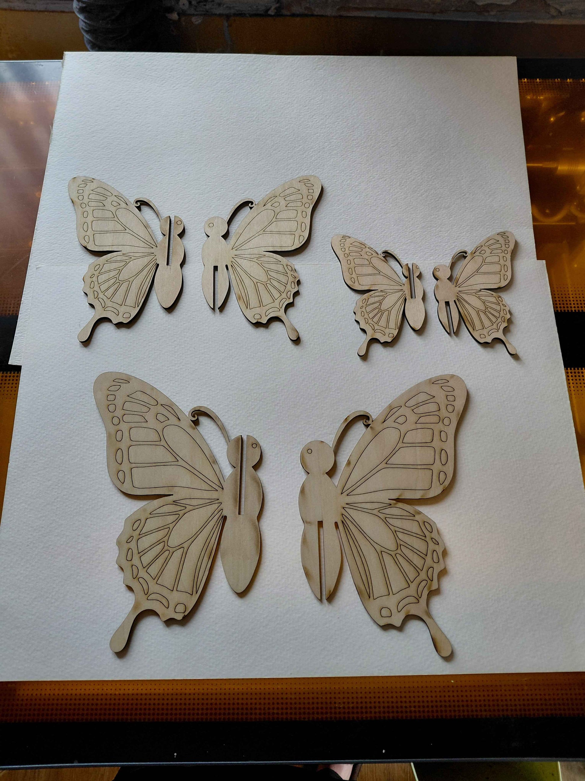 3 piece Unfinished Laser Engraved Wood Butterflies for crafts- American Made