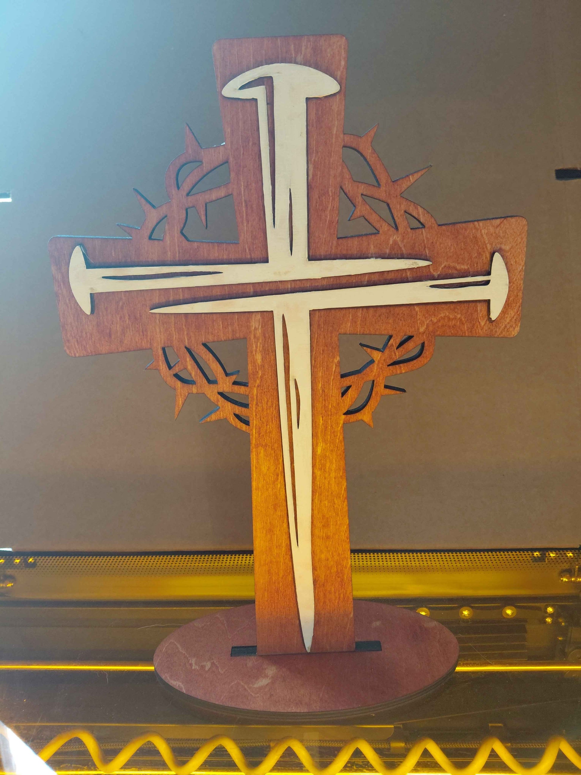Standing Laser-Cut Standing Cross with Nails