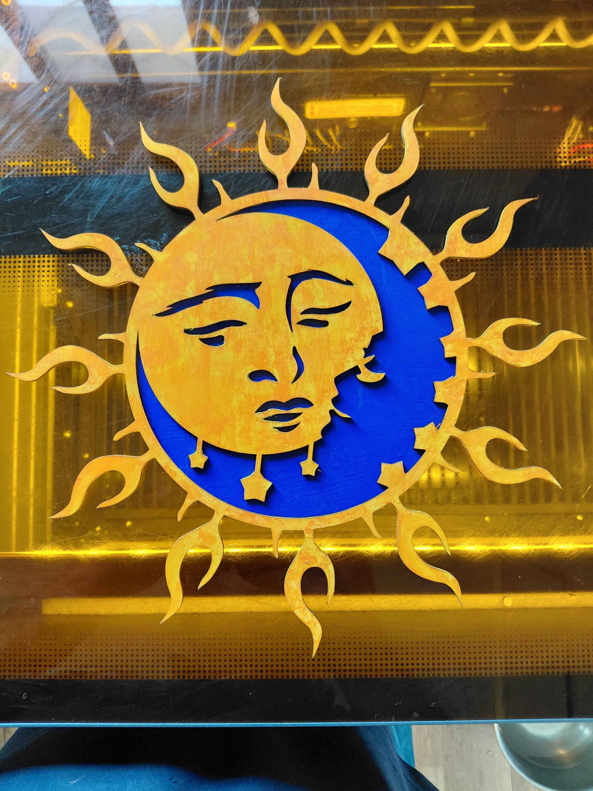 Sun and Moon wall art, Hand Painted, 12"