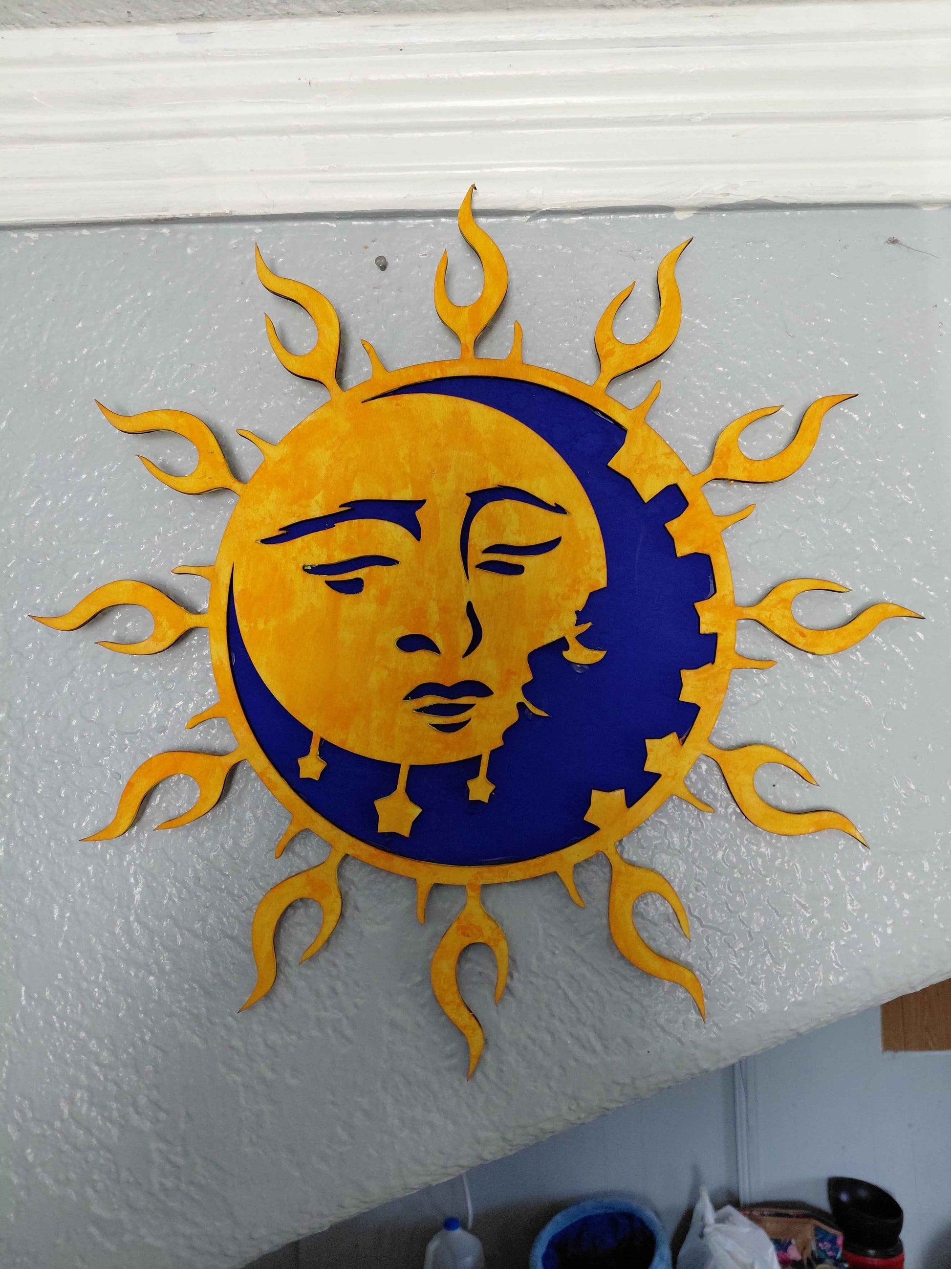 Sun and Moon wall art, Hand Painted, 12"