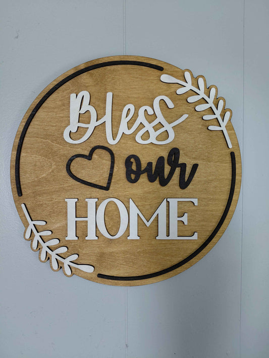 Bless Our Home Door Hanger 12" Round Laser Cut