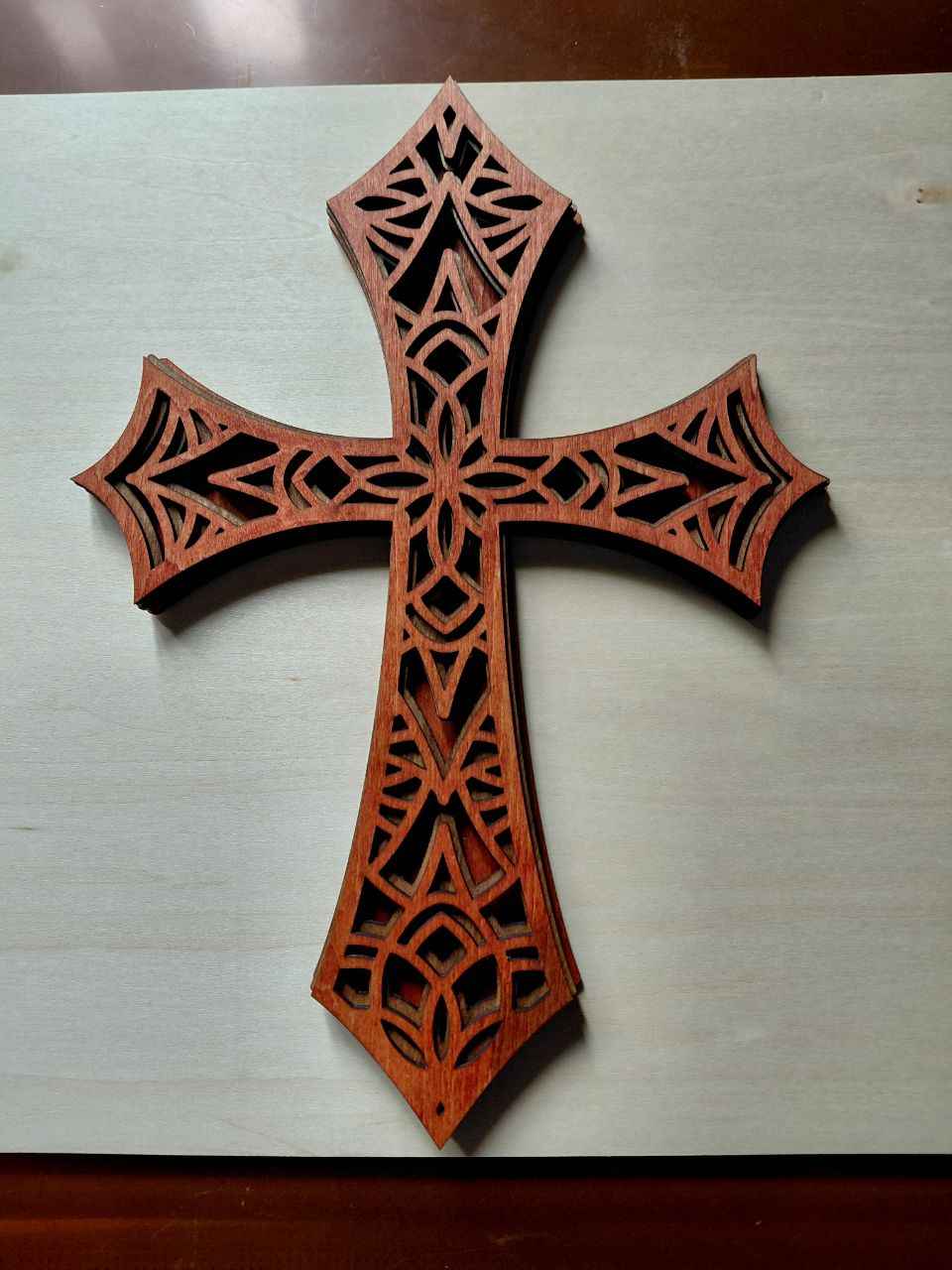 Wall Cross 4 Layer Laser Cut - All Wood - 11 1/2 Inches Tall