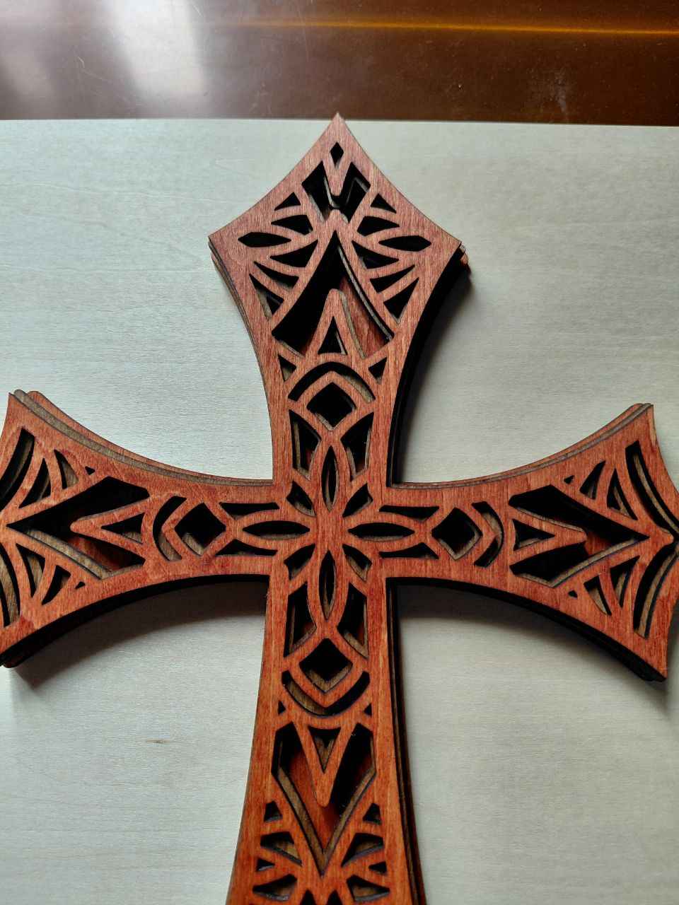 Wall Cross 4 Layer Laser Cut - All Wood - 11 1/2 Inches Tall