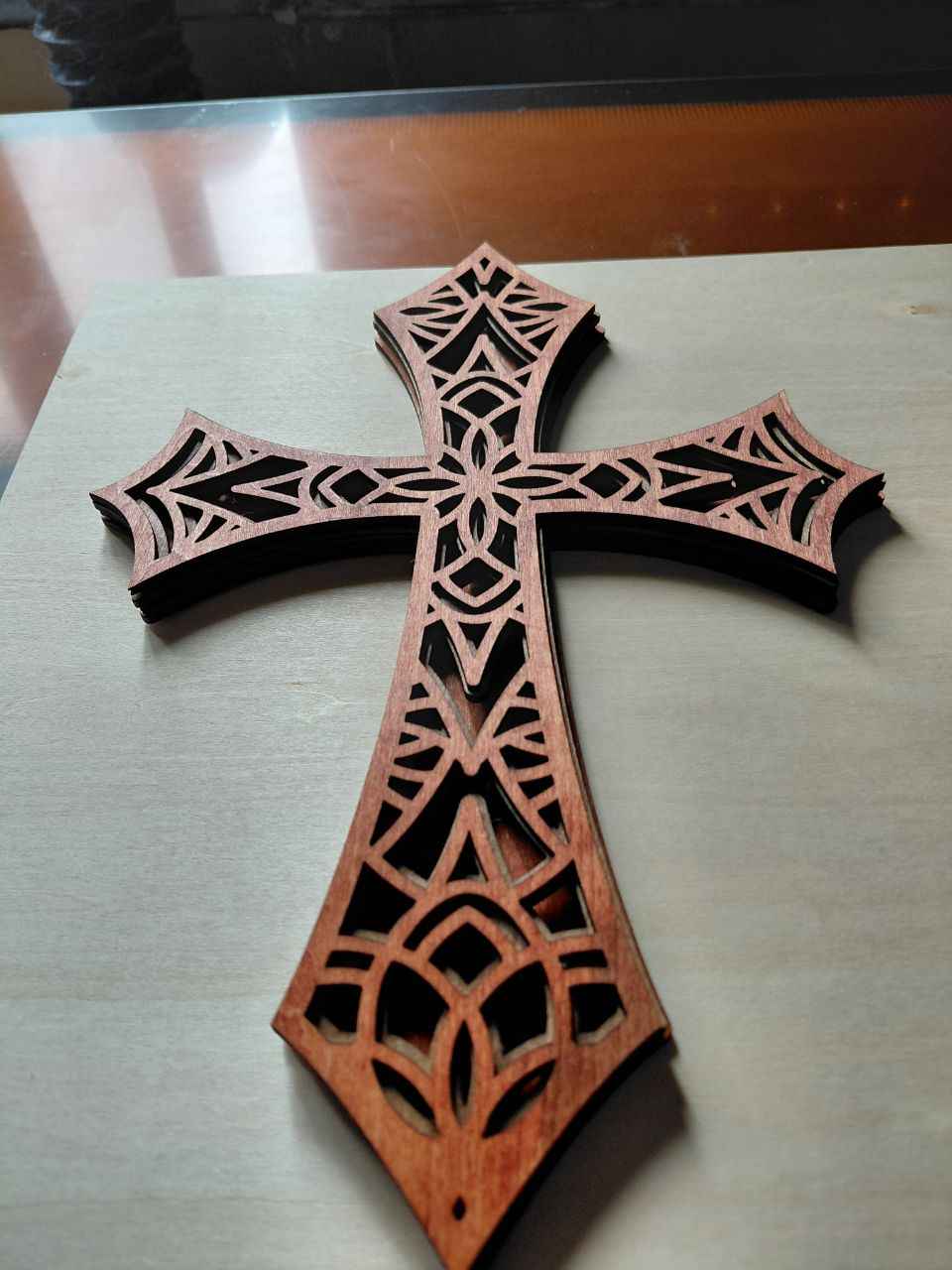 Wall Cross 4 Layer Laser Cut - All Wood - 11 1/2 Inches Tall